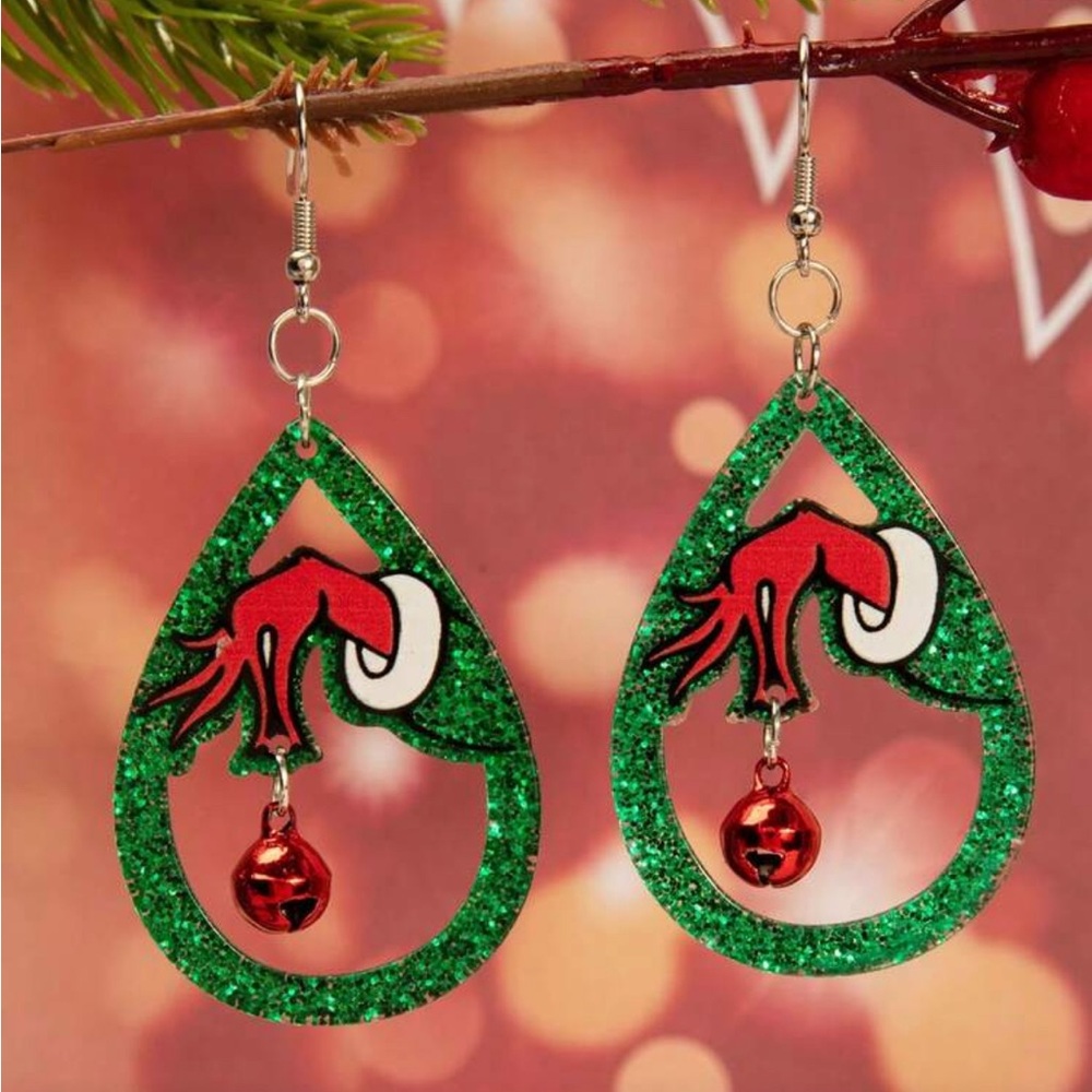 ****SOLD**** Grinch Green and Red Teardrop Earrings - Picture 1 of 5